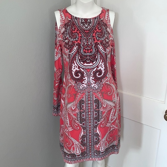 INC Cold Shoulder Coral Paisley Dress sz M - Picture 1 of 8